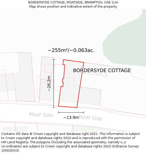 BORDERSYDE COTTAGE, MOATSIDE, BRAMPTON, CA8 1UH: Plot and title map