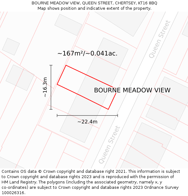 BOURNE MEADOW VIEW, QUEEN STREET, CHERTSEY, KT16 8BQ: Plot and title map