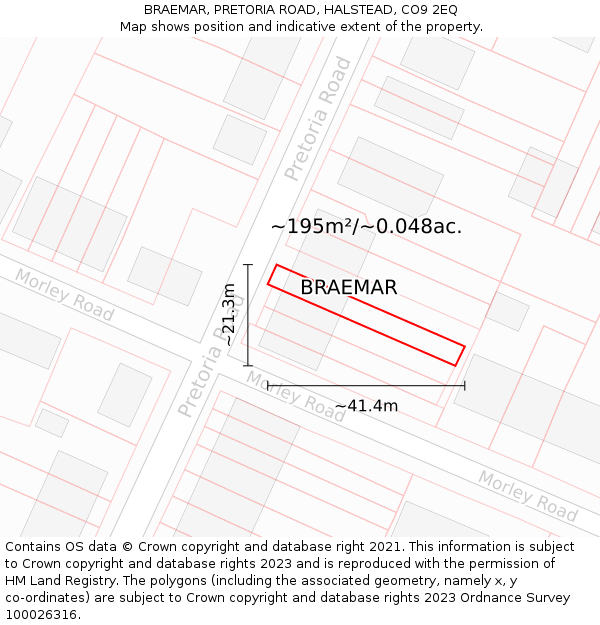 BRAEMAR, PRETORIA ROAD, HALSTEAD, CO9 2EQ: Plot and title map
