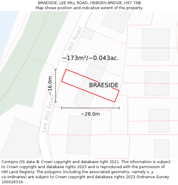 BRAESIDE, LEE MILL ROAD, HEBDEN BRIDGE, HX7 7AB: Plot and title map