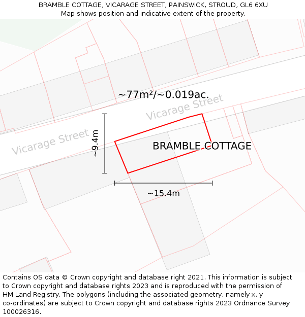 BRAMBLE COTTAGE, VICARAGE STREET, PAINSWICK, STROUD, GL6 6XU: Plot and title map