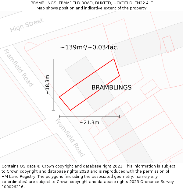 BRAMBLINGS, FRAMFIELD ROAD, BUXTED, UCKFIELD, TN22 4LE: Plot and title map