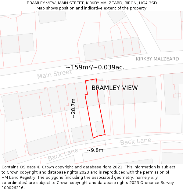 BRAMLEY VIEW, MAIN STREET, KIRKBY MALZEARD, RIPON, HG4 3SD: Plot and title map
