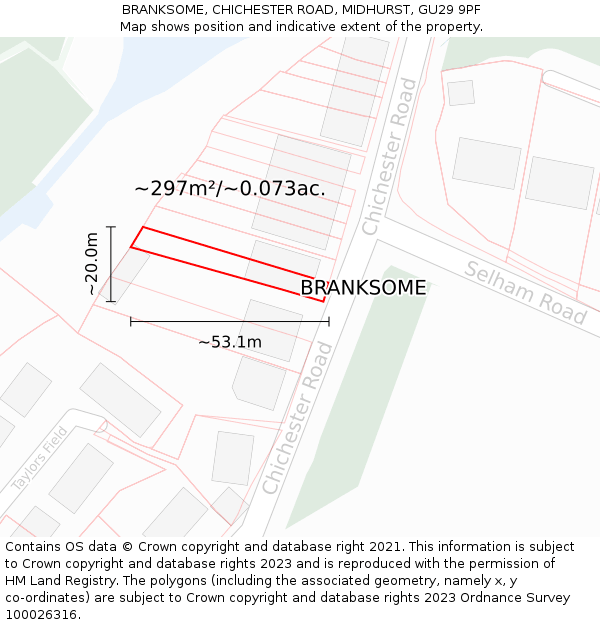 BRANKSOME, CHICHESTER ROAD, MIDHURST, GU29 9PF: Plot and title map