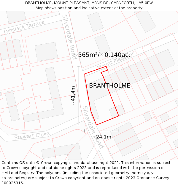 BRANTHOLME, MOUNT PLEASANT, ARNSIDE, CARNFORTH, LA5 0EW: Plot and title map