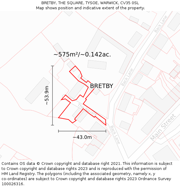 BRETBY, THE SQUARE, TYSOE, WARWICK, CV35 0SL: Plot and title map