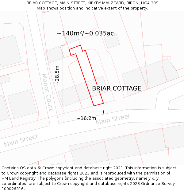 BRIAR COTTAGE, MAIN STREET, KIRKBY MALZEARD, RIPON, HG4 3RS: Plot and title map