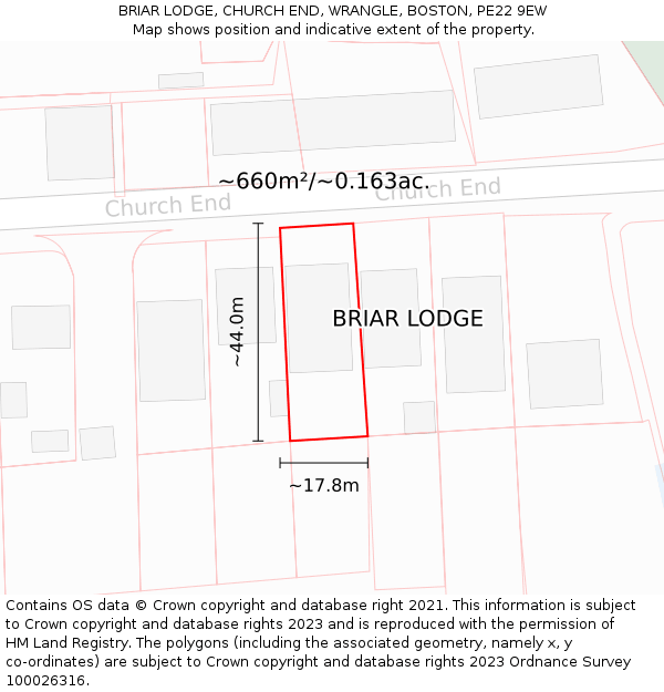 BRIAR LODGE, CHURCH END, WRANGLE, BOSTON, PE22 9EW: Plot and title map