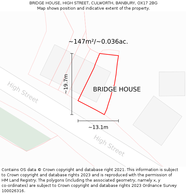 BRIDGE HOUSE, HIGH STREET, CULWORTH, BANBURY, OX17 2BG: Plot and title map