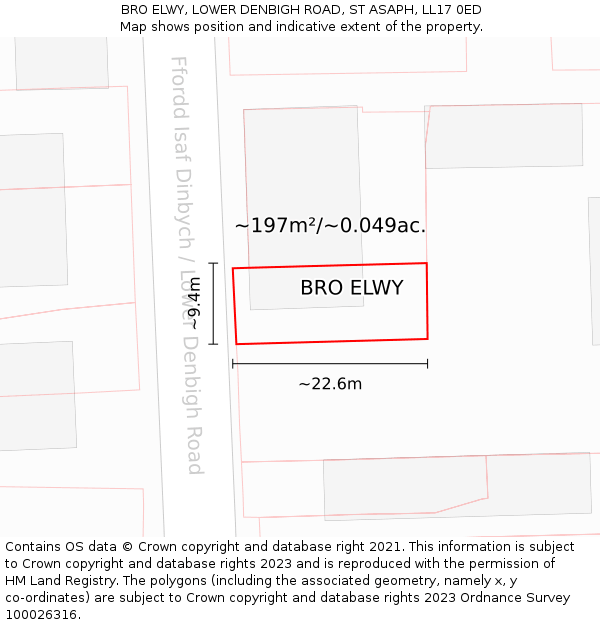 BRO ELWY, LOWER DENBIGH ROAD, ST ASAPH, LL17 0ED: Plot and title map