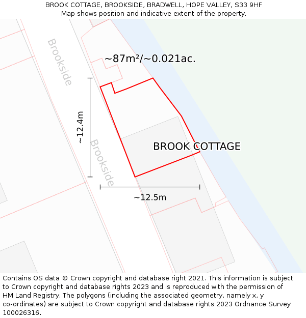 BROOK COTTAGE, BROOKSIDE, BRADWELL, HOPE VALLEY, S33 9HF: Plot and title map