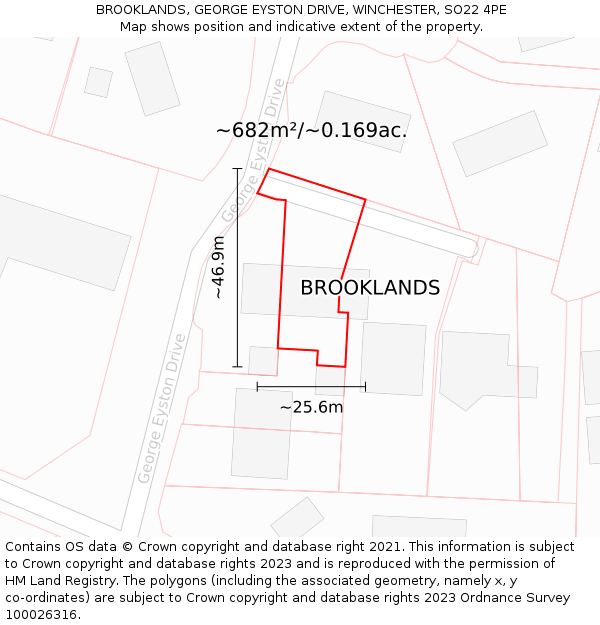 BROOKLANDS, GEORGE EYSTON DRIVE, WINCHESTER, SO22 4PE: Plot and title map