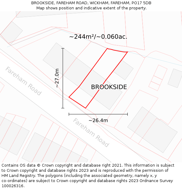 BROOKSIDE, FAREHAM ROAD, WICKHAM, FAREHAM, PO17 5DB: Plot and title map