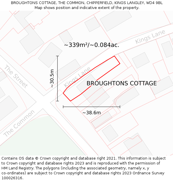 BROUGHTONS COTTAGE, THE COMMON, CHIPPERFIELD, KINGS LANGLEY, WD4 9BL: Plot and title map