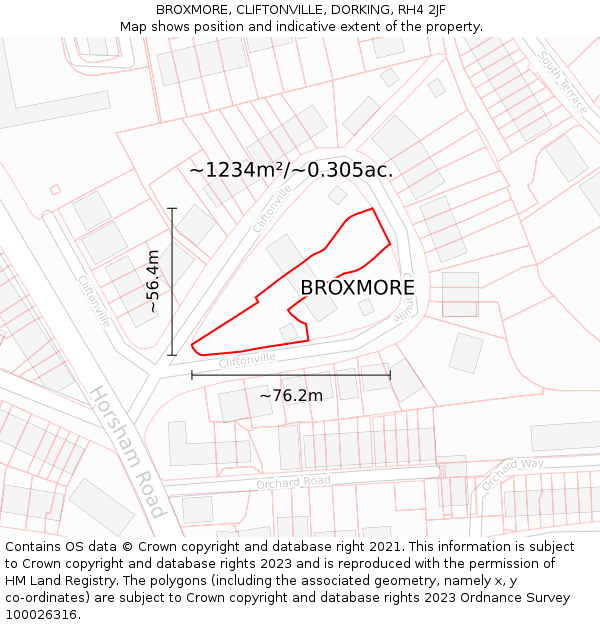 BROXMORE, CLIFTONVILLE, DORKING, RH4 2JF: Plot and title map