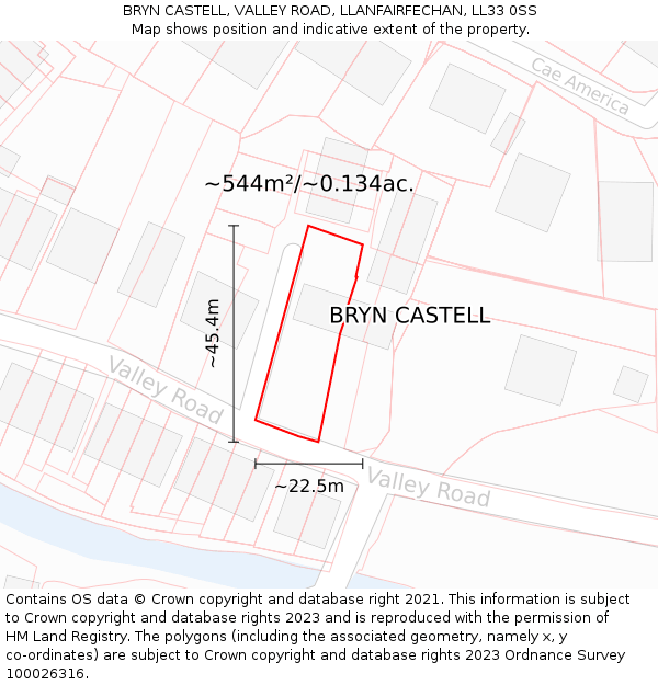 BRYN CASTELL, VALLEY ROAD, LLANFAIRFECHAN, LL33 0SS: Plot and title map