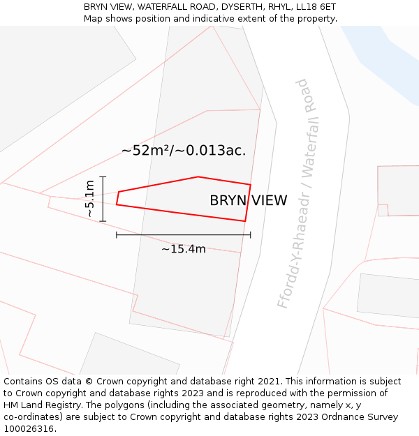 BRYN VIEW, WATERFALL ROAD, DYSERTH, RHYL, LL18 6ET: Plot and title map