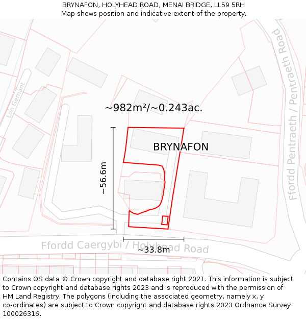 BRYNAFON, HOLYHEAD ROAD, MENAI BRIDGE, LL59 5RH: Plot and title map