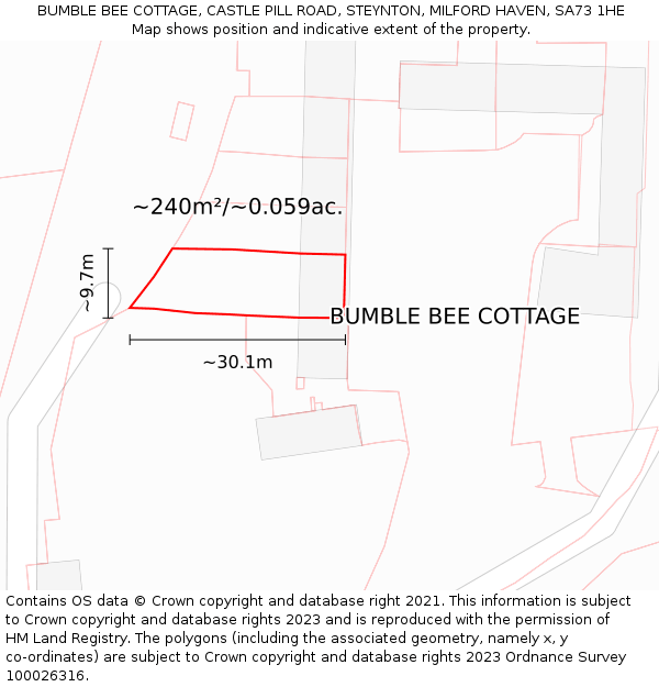 BUMBLE BEE COTTAGE, CASTLE PILL ROAD, STEYNTON, MILFORD HAVEN, SA73 1HE: Plot and title map