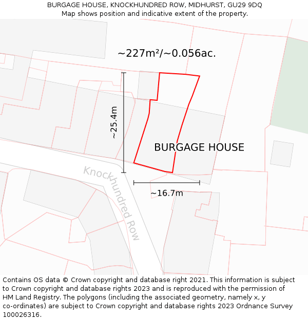 BURGAGE HOUSE, KNOCKHUNDRED ROW, MIDHURST, GU29 9DQ: Plot and title map