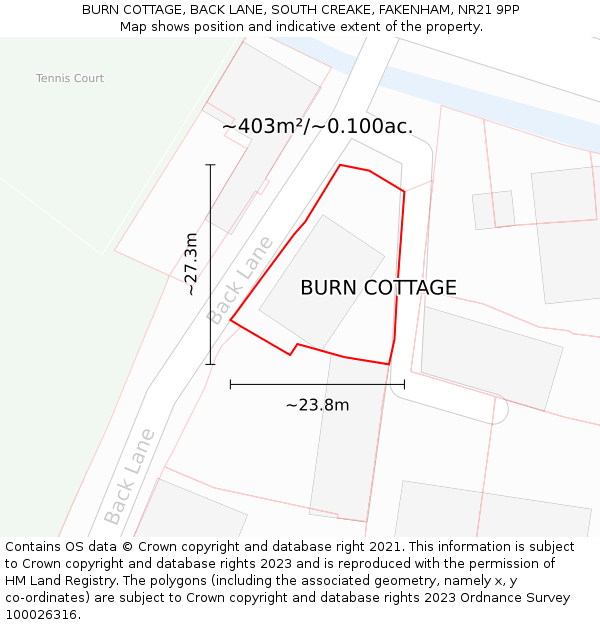 BURN COTTAGE, BACK LANE, SOUTH CREAKE, FAKENHAM, NR21 9PP: Plot and title map