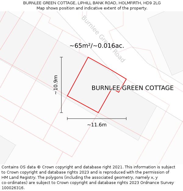BURNLEE GREEN COTTAGE, LIPHILL BANK ROAD, HOLMFIRTH, HD9 2LG: Plot and title map