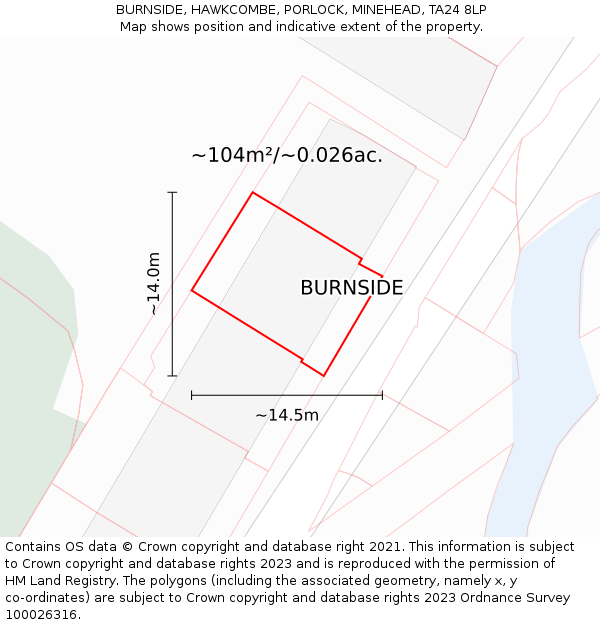 BURNSIDE, HAWKCOMBE, PORLOCK, MINEHEAD, TA24 8LP: Plot and title map
