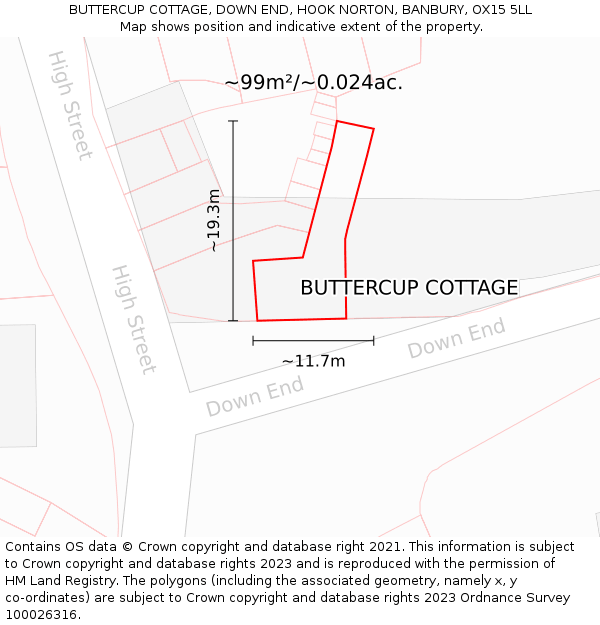 BUTTERCUP COTTAGE, DOWN END, HOOK NORTON, BANBURY, OX15 5LL: Plot and title map