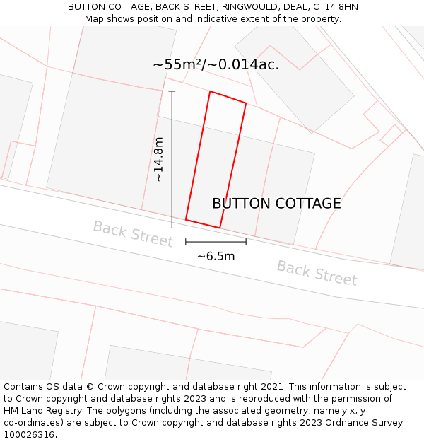 BUTTON COTTAGE, BACK STREET, RINGWOULD, DEAL, CT14 8HN: Plot and title map