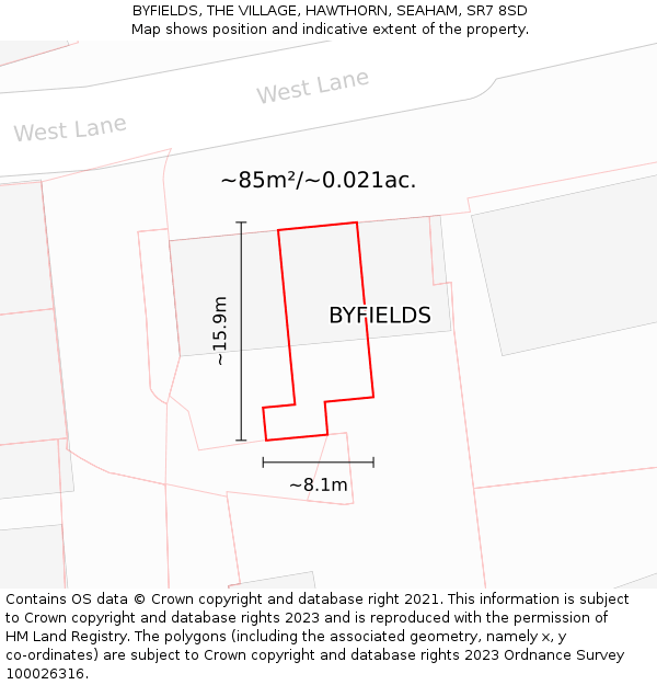 BYFIELDS, THE VILLAGE, HAWTHORN, SEAHAM, SR7 8SD: Plot and title map