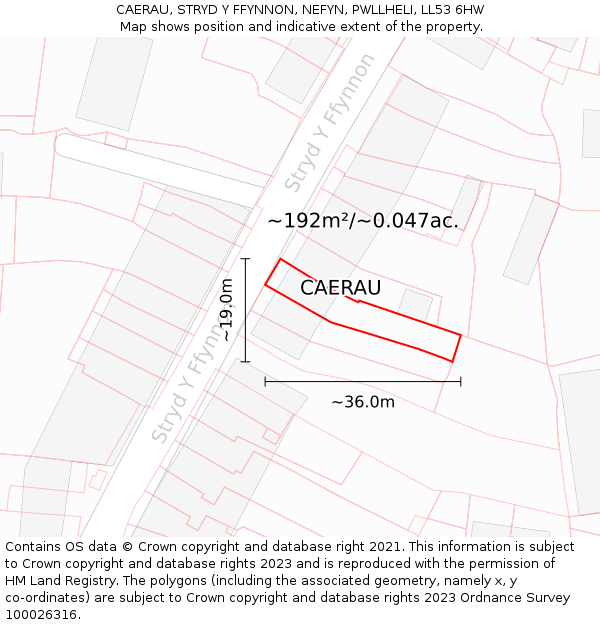 CAERAU, STRYD Y FFYNNON, NEFYN, PWLLHELI, LL53 6HW: Plot and title map