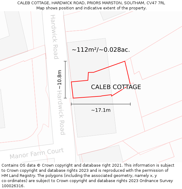 CALEB COTTAGE, HARDWICK ROAD, PRIORS MARSTON, SOUTHAM, CV47 7RL: Plot and title map