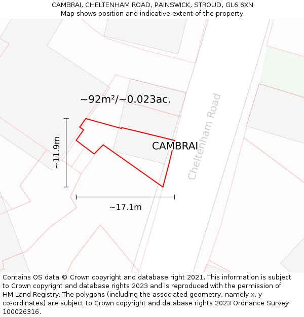 CAMBRAI, CHELTENHAM ROAD, PAINSWICK, STROUD, GL6 6XN: Plot and title map