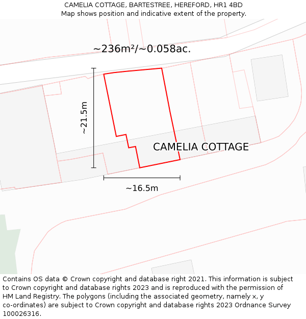 CAMELIA COTTAGE, BARTESTREE, HEREFORD, HR1 4BD: Plot and title map