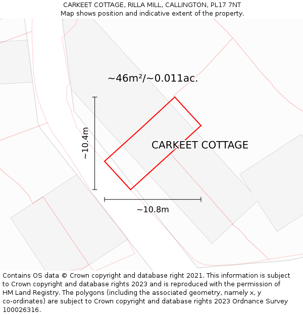 CARKEET COTTAGE, RILLA MILL, CALLINGTON, PL17 7NT: Plot and title map