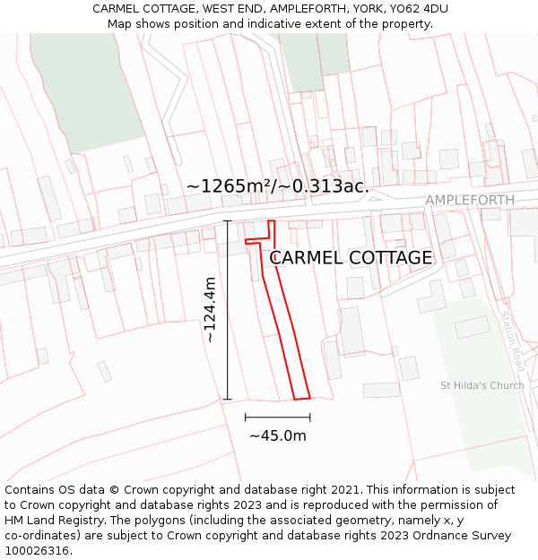 CARMEL COTTAGE, WEST END, AMPLEFORTH, YORK, YO62 4DU: Plot and title map