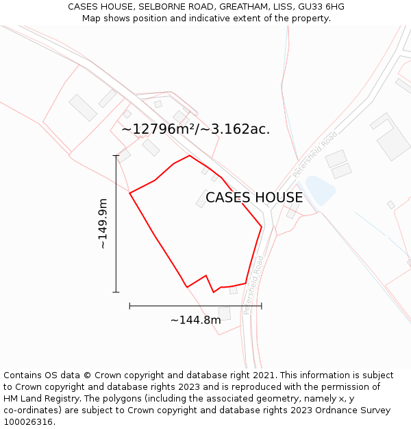 CASES HOUSE, SELBORNE ROAD, GREATHAM, LISS, GU33 6HG: Plot and title map