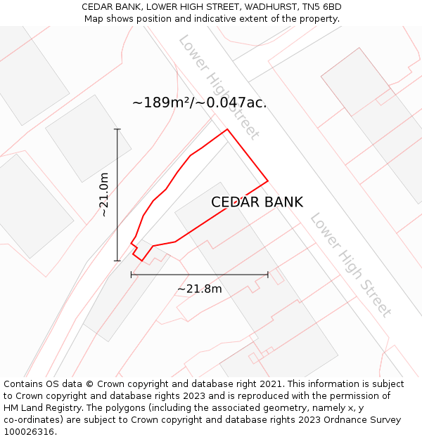 CEDAR BANK, LOWER HIGH STREET, WADHURST, TN5 6BD: Plot and title map