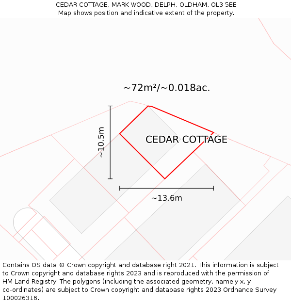 CEDAR COTTAGE, MARK WOOD, DELPH, OLDHAM, OL3 5EE: Plot and title map