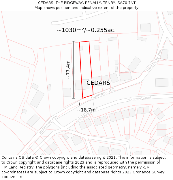 CEDARS, THE RIDGEWAY, PENALLY, TENBY, SA70 7NT: Plot and title map