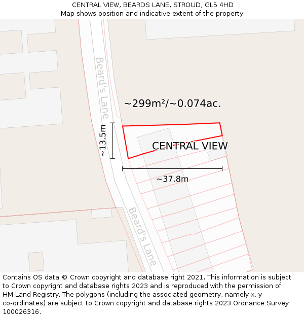CENTRAL VIEW, BEARDS LANE, STROUD, GL5 4HD: Plot and title map