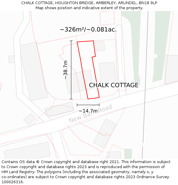 CHALK COTTAGE, HOUGHTON BRIDGE, AMBERLEY, ARUNDEL, BN18 9LP: Plot and title map