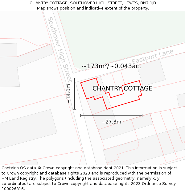 CHANTRY COTTAGE, SOUTHOVER HIGH STREET, LEWES, BN7 1JB: Plot and title map
