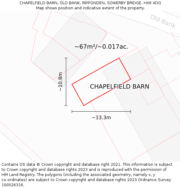 CHAPELFIELD BARN, OLD BANK, RIPPONDEN, SOWERBY BRIDGE, HX6 4DG: Plot and title map