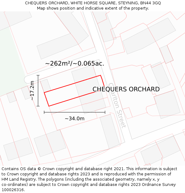 CHEQUERS ORCHARD, WHITE HORSE SQUARE, STEYNING, BN44 3GQ: Plot and title map