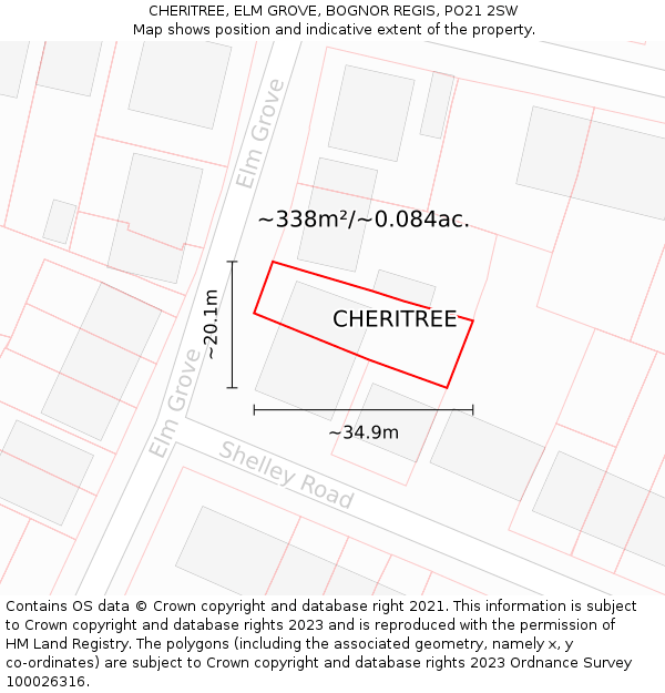 CHERITREE, ELM GROVE, BOGNOR REGIS, PO21 2SW: Plot and title map