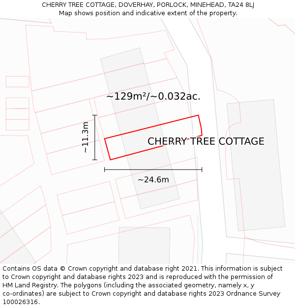 CHERRY TREE COTTAGE, DOVERHAY, PORLOCK, MINEHEAD, TA24 8LJ: Plot and title map