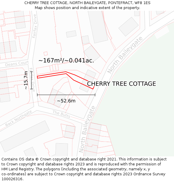 CHERRY TREE COTTAGE, NORTH BAILEYGATE, PONTEFRACT, WF8 1ES: Plot and title map