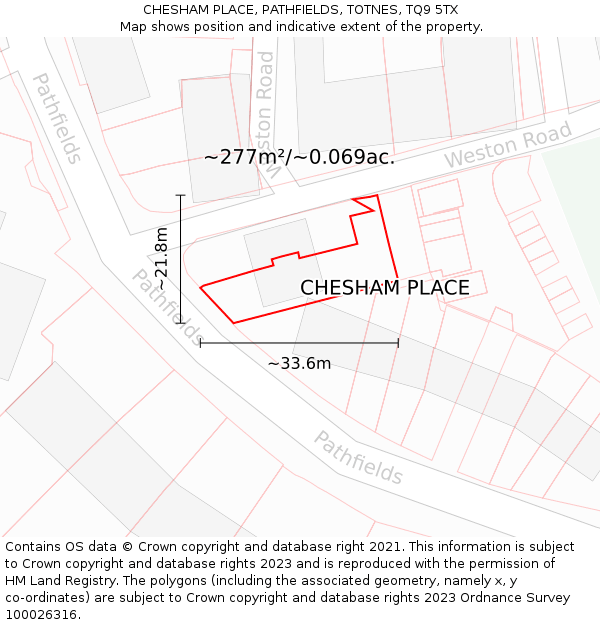 CHESHAM PLACE, PATHFIELDS, TOTNES, TQ9 5TX: Plot and title map