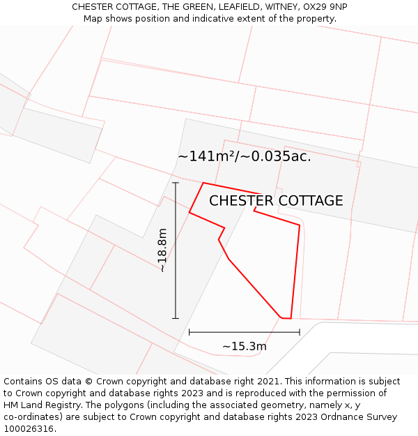 CHESTER COTTAGE, THE GREEN, LEAFIELD, WITNEY, OX29 9NP: Plot and title map